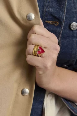 Bague Faustine Dore Coeur Rouge