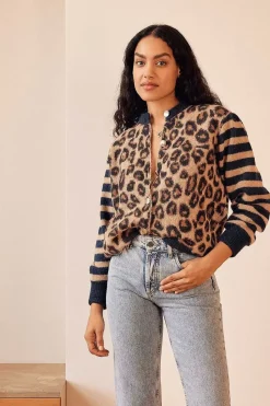 Cardigan Idole Rayures Bleu Et Leopard