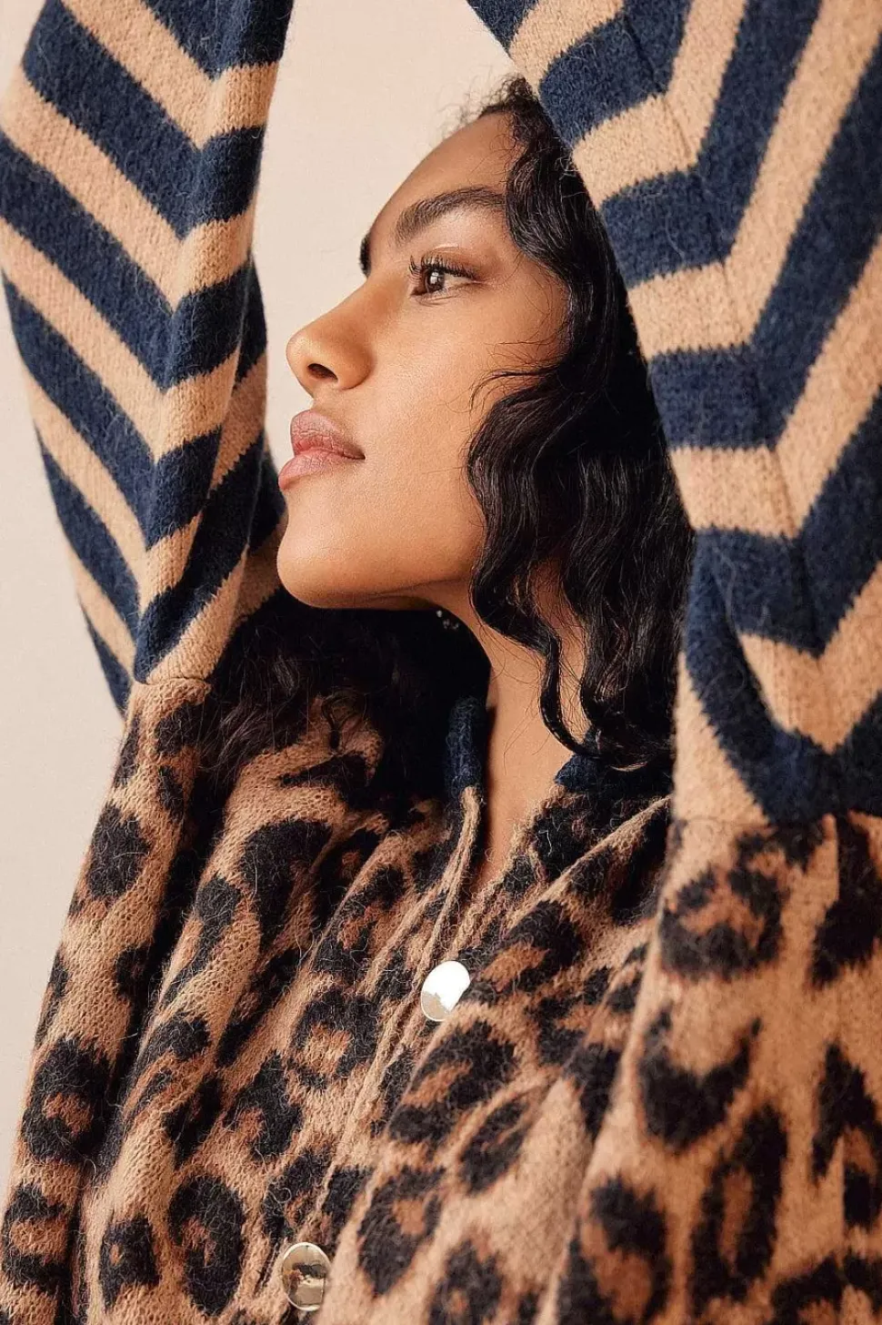 Cardigan Idole Rayures Bleu Et Leopard