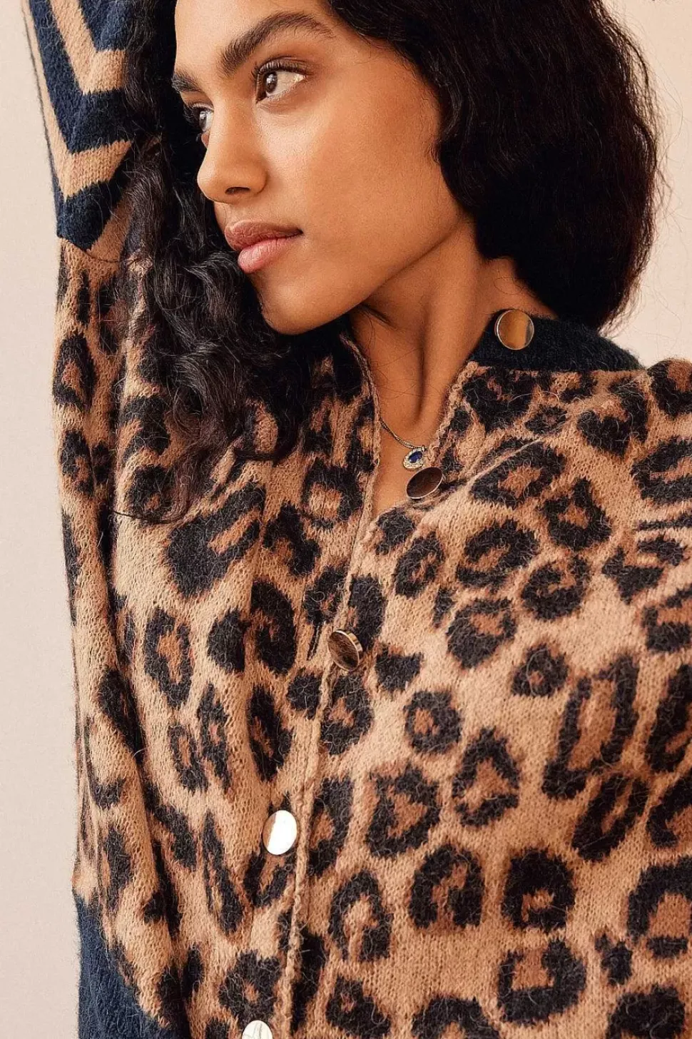 Cardigan Idole Rayures Bleu Et Leopard