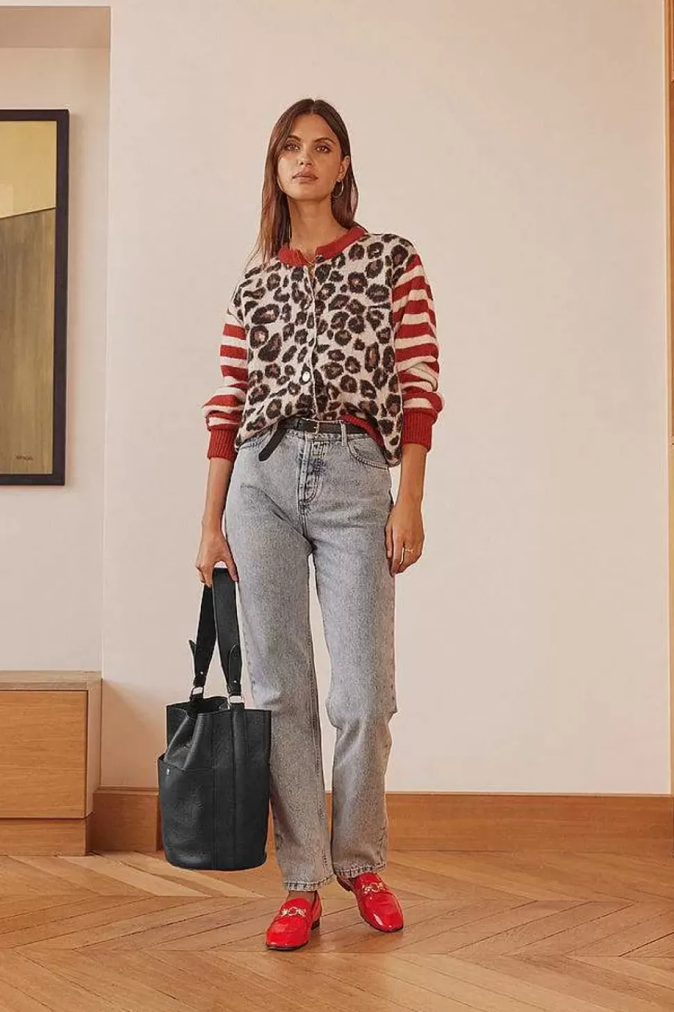 Cardigan Idole Rouge Et Leopard
