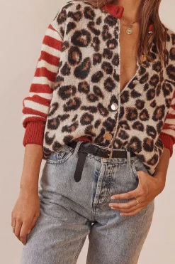 Cardigan Idole Rouge Et Leopard