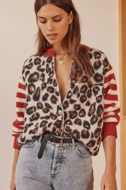 Cardigan Idole Rouge Et Leopard