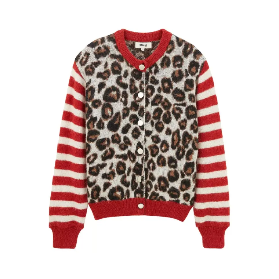 Cardigan Idole Rouge Et Leopard
