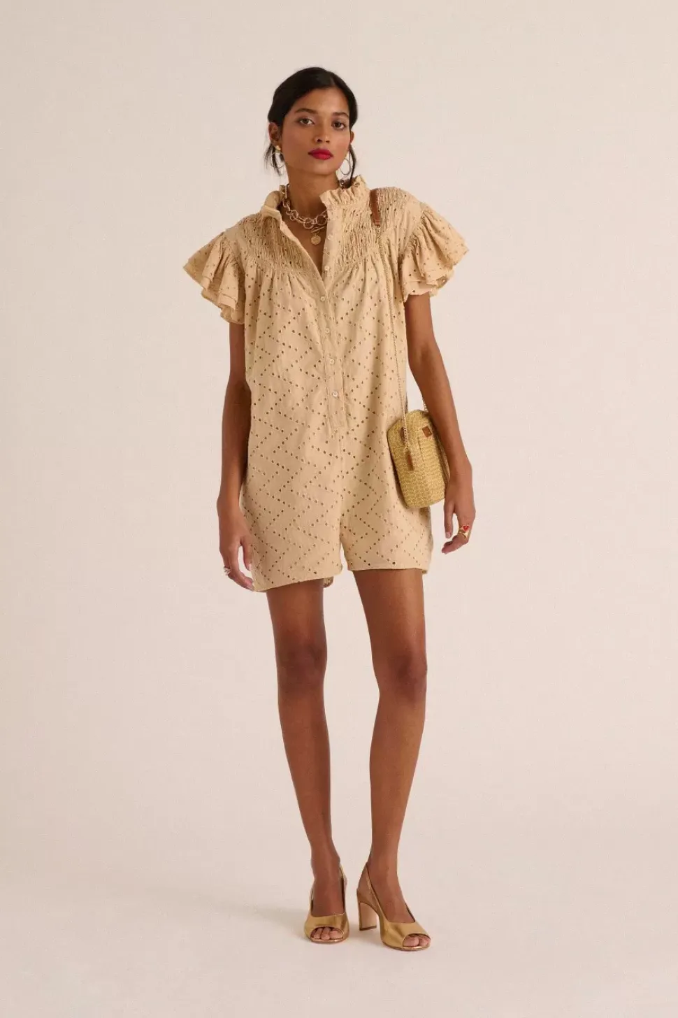 Combishort Jade Broderie Anglaise Beige