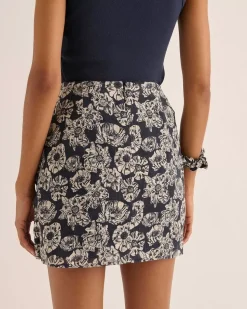 Jupe Flore Imprime Flower Party Rayures Marine Et Ecru