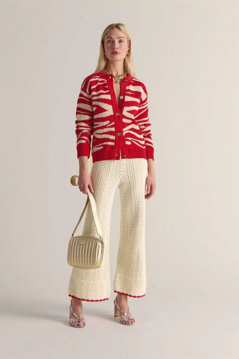 Pantalon Paysage Ecru Et Lisere Rouge