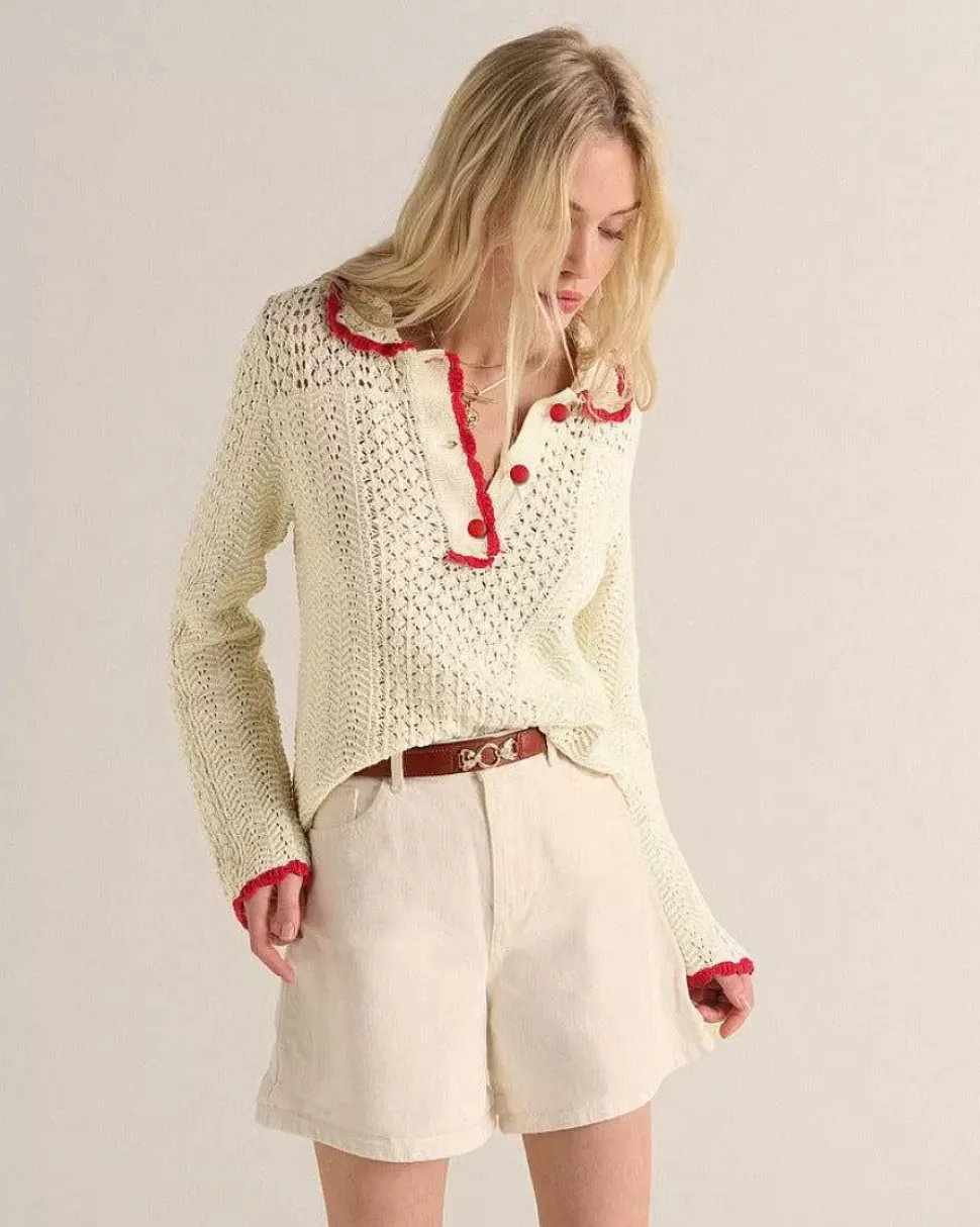 Polo Gabin Ecru Et Rouge