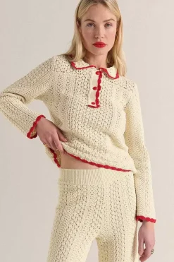 Polo Gabin Ecru Et Rouge
