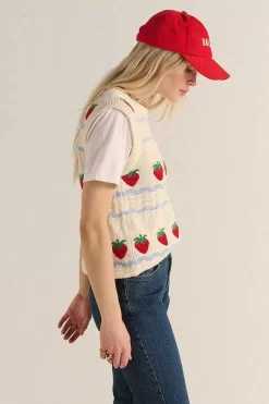 Pull Priska Ecru Et Fraises Rouges
