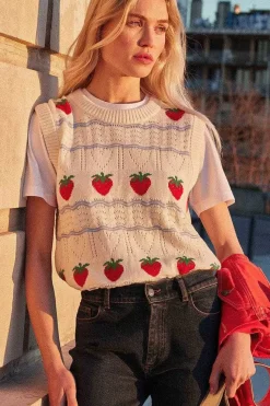 Pull Priska Ecru Et Fraises Rouges
