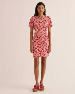 Robe Floreal Imprime Flower Party Rouge Et Ecru