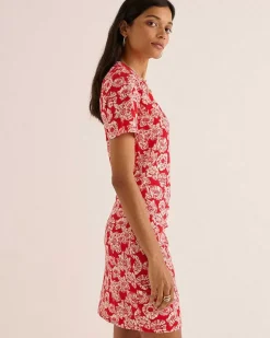 Robe Floreal Imprime Flower Party Rouge Et Ecru