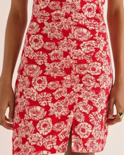 Robe Floreal Imprime Flower Party Rouge Et Ecru