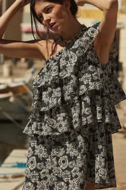 Robe Nouba Imprime Flower Party Marine Et Ecru