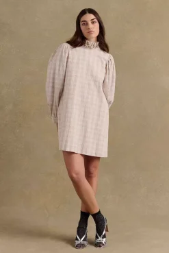 Robe Saga Carreaux Beige Et Blanc