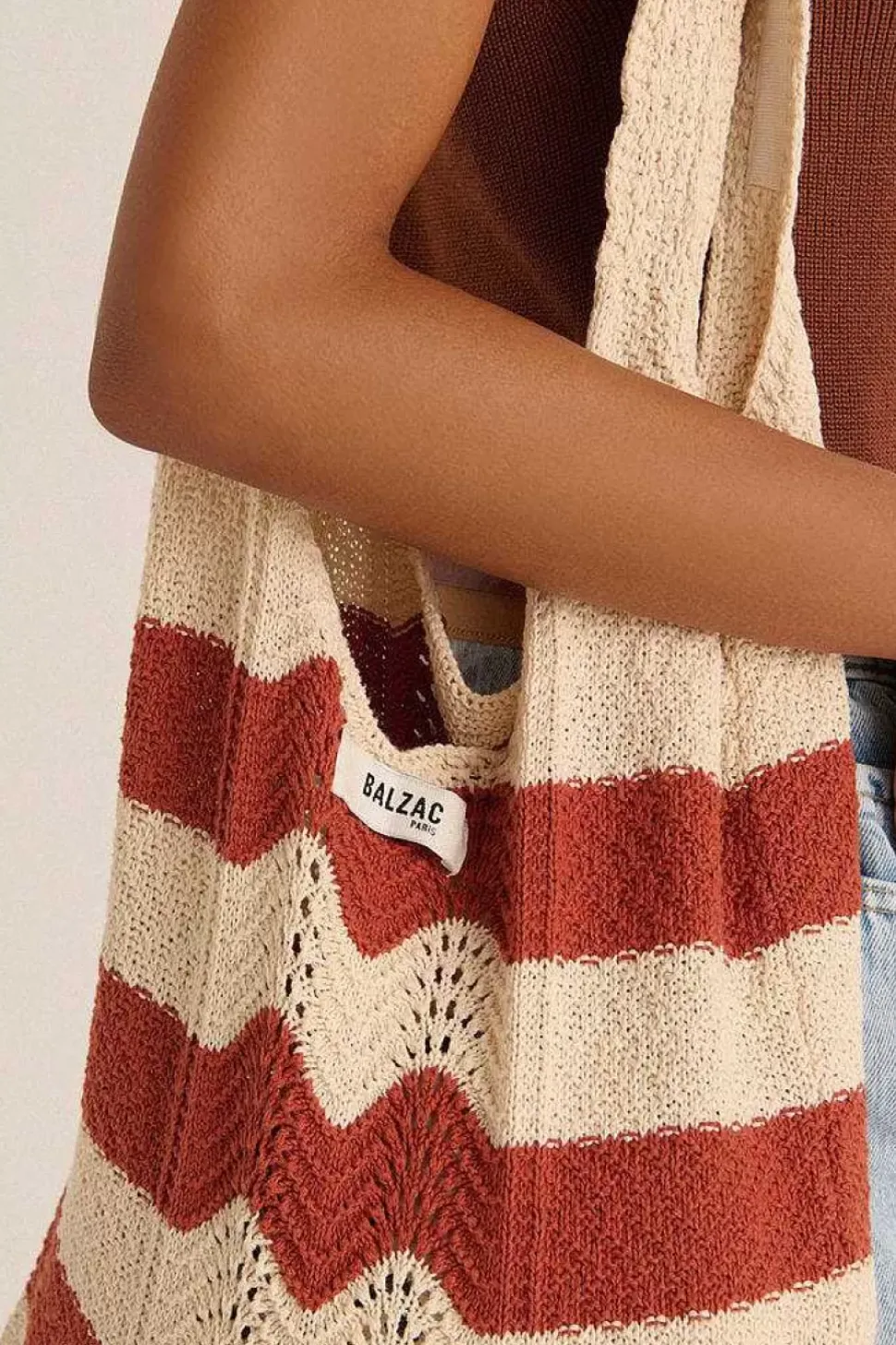 Sac Playa Raye Ecru Et Brique