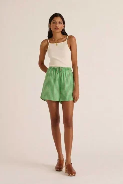 Short Lino Rayures Vert Et Orange