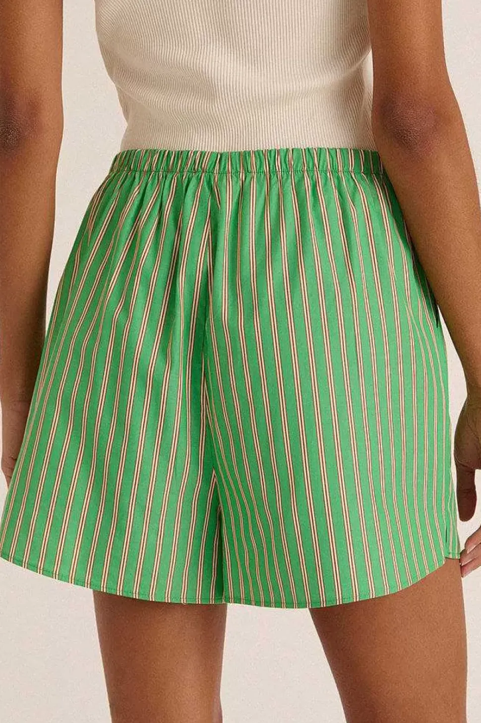 Short Lino Rayures Vert Et Orange