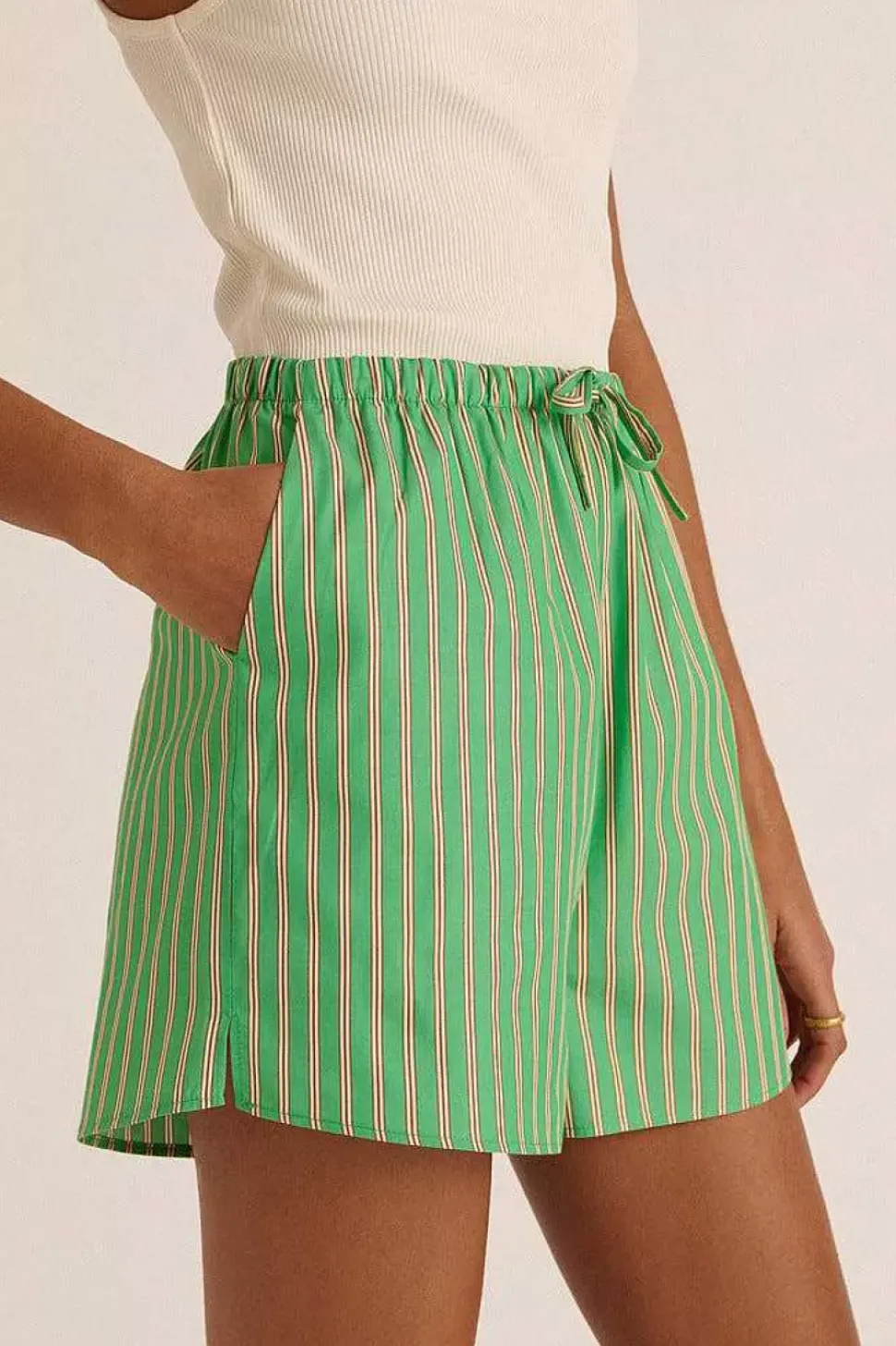 Short Lino Rayures Vert Et Orange