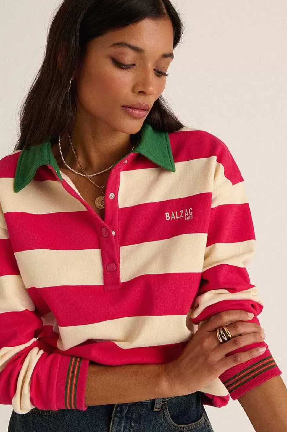 Sweat-Shirt Alvar Rayures Rose Et Vert