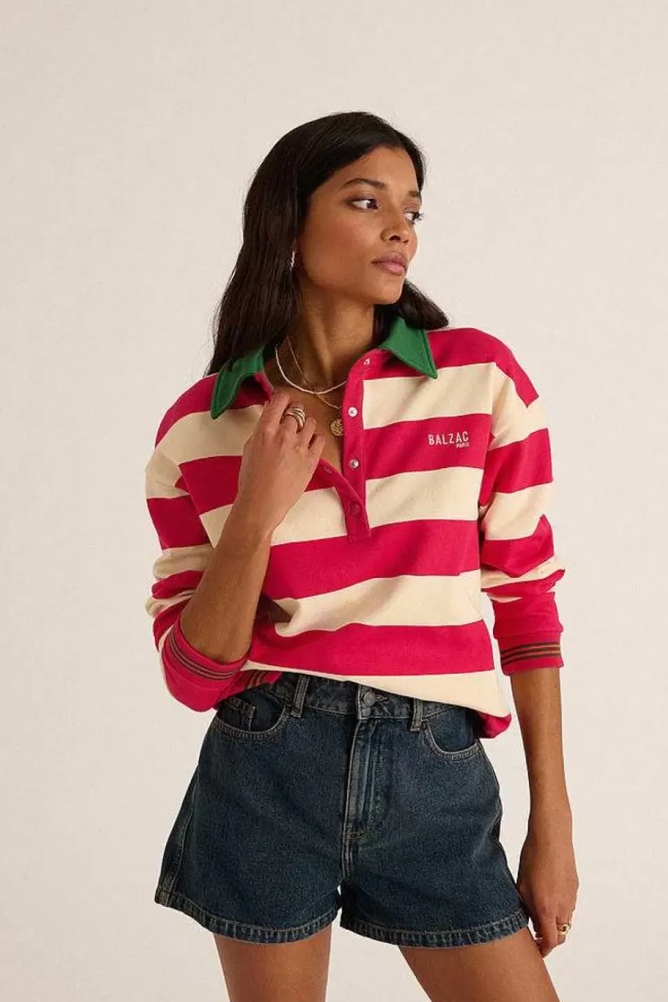 Sweat-Shirt Alvar Rayures Rose Et Vert